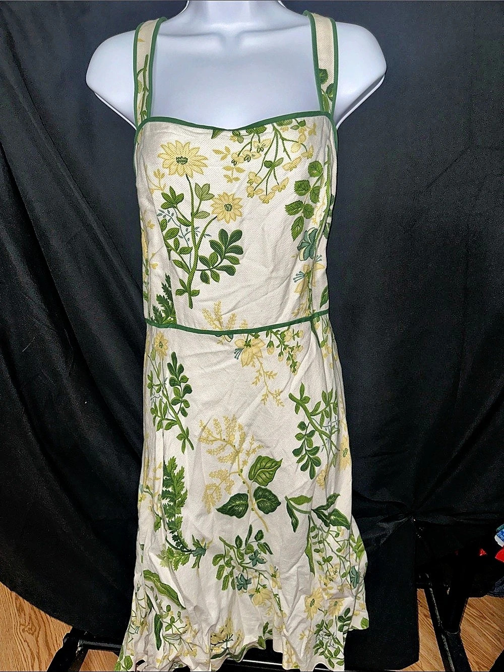 LOFT Floral Midi Dress in White & Green